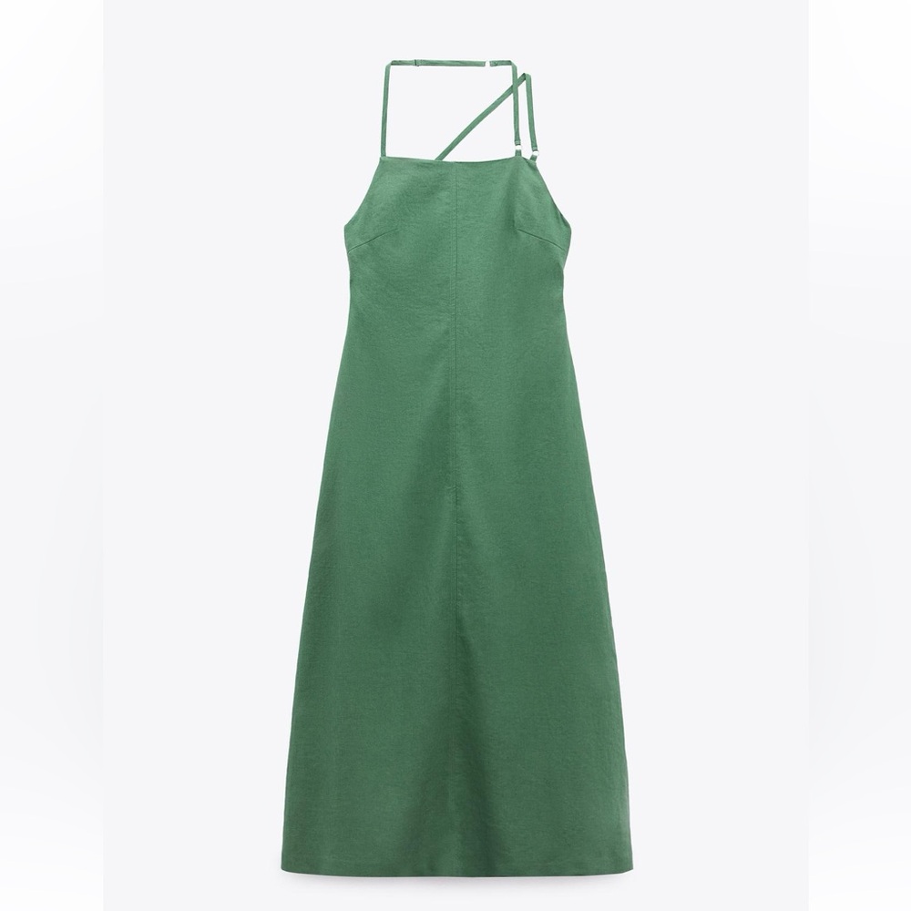 NWT Zara Open Back Linen Dress in Green